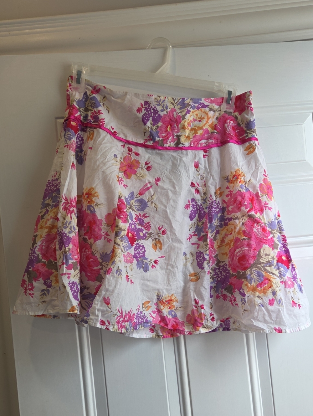 Floral A-Line Cotton Skirt in Pink and Purple